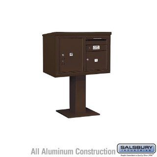Salsbury Industries 3405D 01BRZ 4C Pedestal Mailbox (Includes 26 Inch High Pedestal and Master Commercial Locks)   5 Door High Unit (48 1/8 Inches)   Double Column   1 MB3 Door / 1 PL5   Bronze   Security Mailboxes  