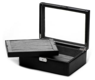 Deluxe Black Leather Cufflinks Collector's Case   11W x 3.5H in.   Mens Jewelry Boxes