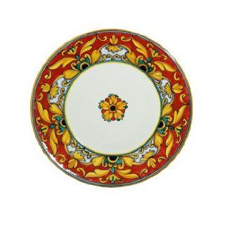 Fima Deruta Broccato Rosso Hand Painted Italian Ceramic 8.75 inch Salad Plate Smooth Rim   Handmade in Italy: Kitchen & Dining
