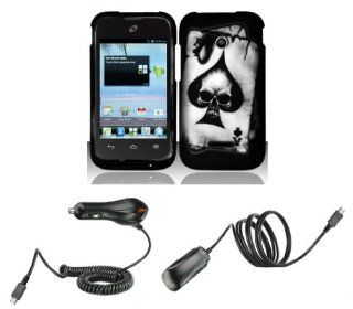 Huawei Inspira H867G / Glory H868C   Accessory Combo Kit   Black Ace Skull Design Shield Case + Atom LED Keychain Light + Wall Charger + Car Charger: Cell Phones & Accessories