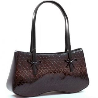 Dasein Women's Shiny Croco Embossed Leather Like Shoulder Bag Handbag 2 Tone  Black/Brown: Clothing