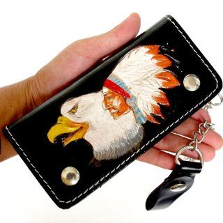 BIKER / TRUCKER CLUTCH WALLET WITH SAFTY CHAIN ** COOL GENUINE COW LEATHER: Everything Else