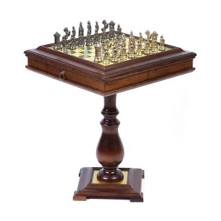 Victorian Metal Chess Set on Wormwood Table   Chess Sets