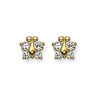 Inverness Piercing 14k Yellow Gold Butterfly CZ Earrings Ball Earrings Jewelry