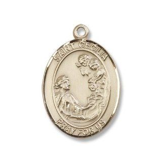 Large Detailed Men's 14kt Solid Gold Pendant Saint St. Cecilia Medal 1 x 3/4 Inches Musicians/Singers 7016  Comes with a Black velvet Box Jewelry
