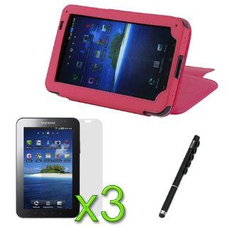 iKross Capacitive Stylus Ball Pen with Suction Cups (Black) + Hot Pink High Quality Premium Leather Case Folio with Built in Stand + 3 X LCD Screen Protector for Samsung Galaxy Tab SCH I800 / P1000 / SGH T849 / SPH P100: Computers & Accessories