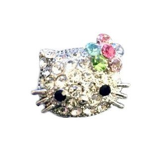 Multi Color Flower Ribbon Crystal Rhinestones Pave Encrusted Kitty Adjustable Band Ring: Jewelry