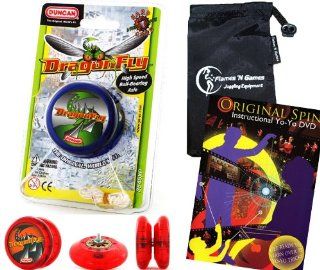Duncan Dragonfly YoYo (Blue) Professional Ball Bearing YoYos with Travel Bag + 75 Yo Yo Tricks DVD! Pro YoYos For Kids and Adults: Toys & Games