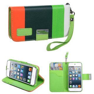 IMAGITOUCH(TM) 4 Item Combo APPLE iPod touch (5th generation) Colorful(Green Dark green Orange) Premium Book Style Wallet Case with Credit Card Slot (854) (Stylus pen, ESD Shield bag, Pry Tool, Phone Cover) Cell Phones & Accessories