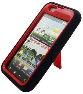 Armor 3 in 1 High Impact Combo Hard Soft Gel Case Stand for LG Marquee LS 855, Boost Mobile  Black/Red: Cell Phones & Accessories