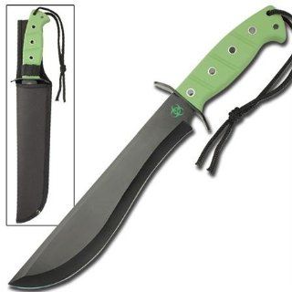 WG 879. Abomination Survival Knife Razor sharp out of the box with a piercing pin point tip, this big 15 inch survival knife is ready for action! Featuring a powder coat black finish, the deluxe 10 inch blade can slice and dice with ease and has a silver e