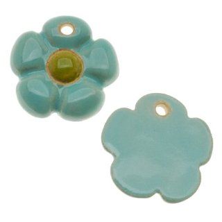 Golem Studio Glazed Ceramic Flower Shaped Pendant Light Blue/Green 24mm (2)