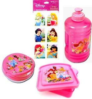 Disney Princess Water Bottle, Disney Princess Sandwich Box, Disney Princess Snack Container, and Rare Disney Princess Stickers (4 Sheets)   All Are BPA Free and Non toxic   4 Item Disney Princess Lunch Gift Set for Girls: Toys & Games