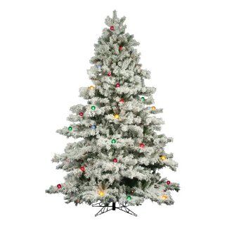 9 ft. Artificial Christmas Tree   Classic PVC Needles   Flocked Alaskan   Prelit with Multi Color Globe Bulbs   Vickerman A806383   Palm Plant Potted Storage