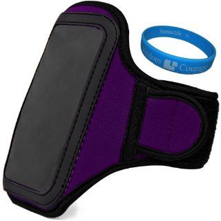 Purple Plum VG Water Resistant Hardcore Neoprene Workout Armband with 2 Piece Adjustable Velcro Strap for BlackBerry Z10 Smart Phone + SumacLife TM Wisdom Courage Wristband: Cell Phones & Accessories