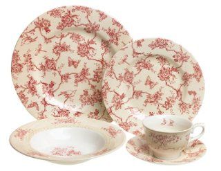 Queen's China Toile de Jouy Cranberry 20 Piece Dinnerware Set, Service for 4: Kitchen & Dining
