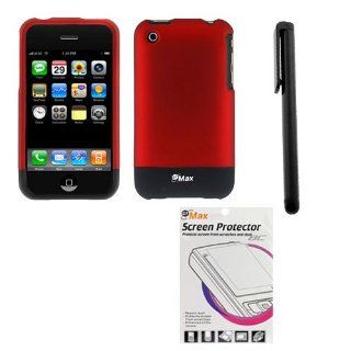 GTMax Red/Black Rubberized Slider Hard Cover Case + LCD SCreen Protector + Stylus Pen for Apple Iphone 3Gs 3G S, 3G Smartphone: Electronics
