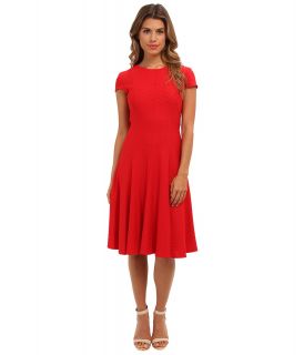 Jessica Howard Cap Sleeve Seamed Pin Tuck Fit Flare Dress Womens Dress (Red)