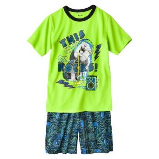 Cherokee Boys 2 Piece Lion Short Sleeve Tee and Short Pajama Set   Lime XL