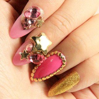 Fashion Japanese 3D Nail Art "HOT PINK" 10 full handmade 3D JEWELRY Nails Sold By FATTYCAT : Beauty Products : Beauty