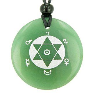 King Solomon Seal of Success Amulet Quartz Green Aventurine Gemstone Circle Good Luck Powers Pendant Necklace: Best Amulets: Jewelry