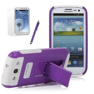 ATC White+Purple Kickstand Hybrid Case Hard Gel Cover w/ Stand for Samsung Galaxy S3 I9300 (Verizon, Sprint, T Mobile, AT&T): Cell Phones & Accessories