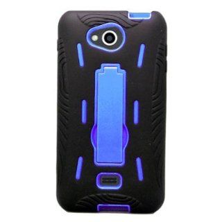 Aimo Wireless LGMS870PCMX202S Guerilla Armor Hybrid Case with Kickstand for LG Spirit MS870   Retail Packaging   Black/Blue: Cell Phones & Accessories