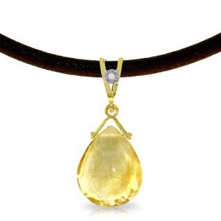 17" Brown Leather Necklace with 6.50ct Genuine Citrine Pendant: Jewelry