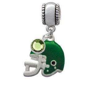 Small Green Football Helmet Charm Bead with Peridot Crystal Dangle: Jewelry