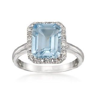3.90 Carat Blue Topaz Ring With Diamonds in Sterling Silver. Size 5 Jewelry