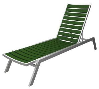 78.25" Recycled Earth Friendly Chaise Lounge Chair   Green w/ Silver Frame  Patio Lounge Chairs  Patio, Lawn & Garden