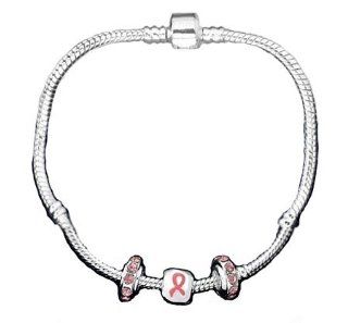 Pandora Style Breast Cancer Awareness Silver Charm Bracelet: Jewelry
