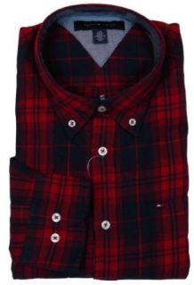 Tommy Hilfiger Mens Long Sleeve Custom Fit Button Front Shirt   XXL   Red Plaid at  Mens Clothing store: