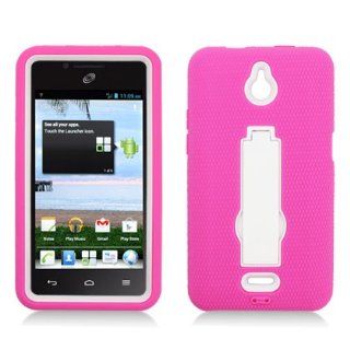For Huawei Ascend Plus H881c (Straight Talk/Net 10) Layer Case, 3 in 1 w/Stand Hot Pink Skin+White Cover Cell Phones & Accessories