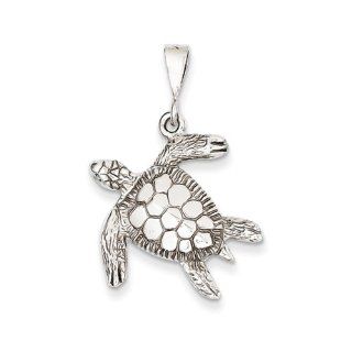 Sea Turtle Pendant In Polished 14 Karat White Gold: Jewelry