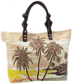 Juicy Couture Raffia Embroidered Palm Tree YHRU3449 Tote,Natural,One Size: Clothing