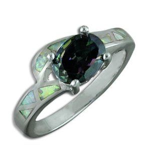 .925 Sterling Silver Oval Mystic Fire Topaz Opal Ring: Jewelry