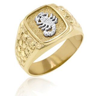 Men's 14K Yellow Gold Ring Accented With White Gold Scorpion: Jewelry