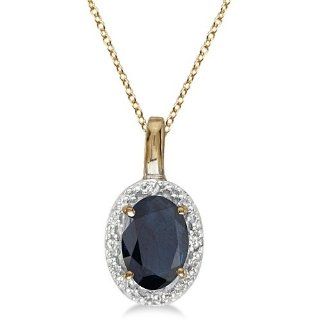 Oval Blue Sapphire and Diamond Pendant Necklace 14k Yellow Gold (0.55ct): Allurez: Jewelry