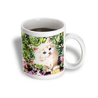 3dRose Kitten and Roses Ceramic Mug, 15 Ounce: Kitchen & Dining