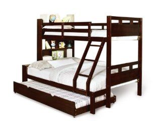 Furniture of America Bronze Bunk Bed with Bookcase and Trundle, Twin Over Full, Dark Walnut Home & Kitchen
