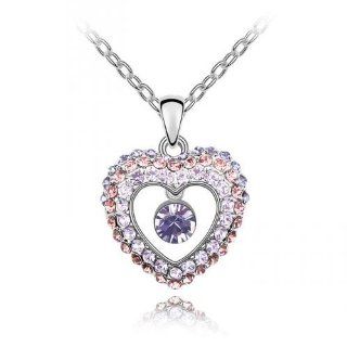 Elegant Shades of Purple Crystal Open Heart Pendant Necklace 898: Jewelry