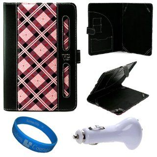 Pink Zebra Executive Leather Portfolio Carrying Case Cover for  Kindle Fire 7 inch Multi Touch Screen Tablet   8GB Android Wireless (Wifi) Tablet + White USB Car Charger + SumacLife TM Wisdom Courage Wristband: Computers & Accessories