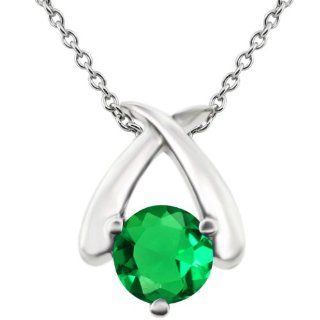 0.77 Ct Round Green VS Nano Emerald 14K White Gold Pendant: Jewelry