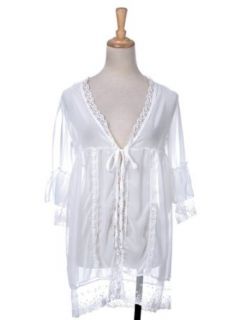 Anna Kaci S/M Fit White Chiffon Lace Feminine Sheer Peasant Prairie House Blouse Women Clothes Blouses