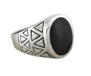 925 Sterling Silver Mens Genuine Black Oval Onyx Exotic Aztec Ring: Jewelry