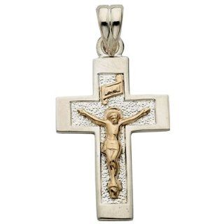 .925 Sterling Silver Crucifix Pendant with 14K Gold Accents 14K Gold Jewelry .925 Sterling Silver with 14K Gold Accents Gift Boxed: Pendant Necklaces: Jewelry