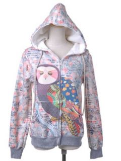 Anna Kaci S/M Fit Multicoloured Wise Words Owl Print Zip Up Draw String Hoodie at  Womens Clothing store