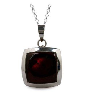 Cherry Amber Sterling Silver Large Square Pendant Rolo Chain 18 Inches: Ian and Valeri Co.: Jewelry