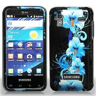 Samsung Captivate Glide i927 i 927 Black with Blue Floral Flowers Design Snap On Hard Protective Cover Case Cell Phone: Cell Phones & Accessories